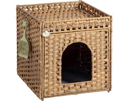 Furniture Cat Litter Box Hidden Cat Litter Box with Mat and Fence, Handwoven Rattan Cat House with Two S-Shaped Hooks for Living Room, Bedroom, 18.5 x 20.5 x 19.1 Inch (Natural)