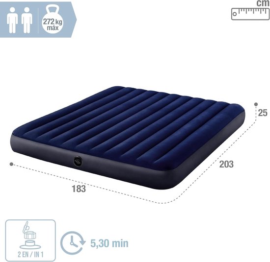 Camping Matras - Opvouwbaar Matras - Vouwmatras - Camping Matje - Slaapmat - Logeer Matras - Luchtmatras - Kampeer Matras - Camping Bedje - PVC - Tot 272 kg - 203 x 183 x 25 cm - Blauw - van Imperatoris — afbeelding 2