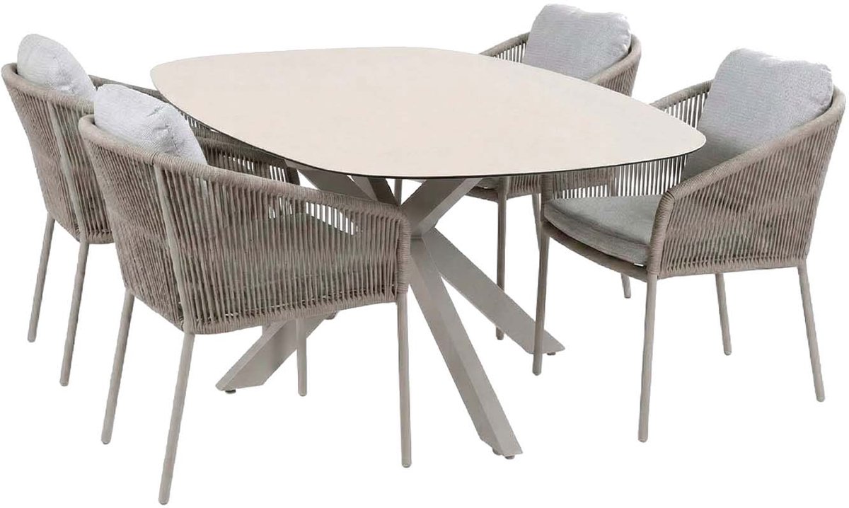 5-delige tuinset | 4 Alezio tuinstoelen (Latte) | Tuintafel Barletta 180x115cm (Sandstone & Camel)