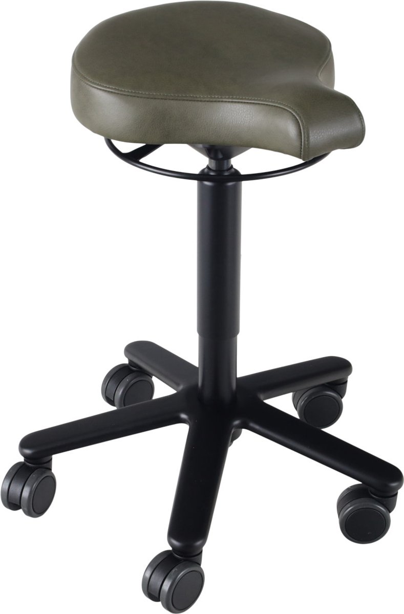 Biker zadelkruk leer Moss - zwarte gaslift en kruispoot - leder bekleding – kleur Moss