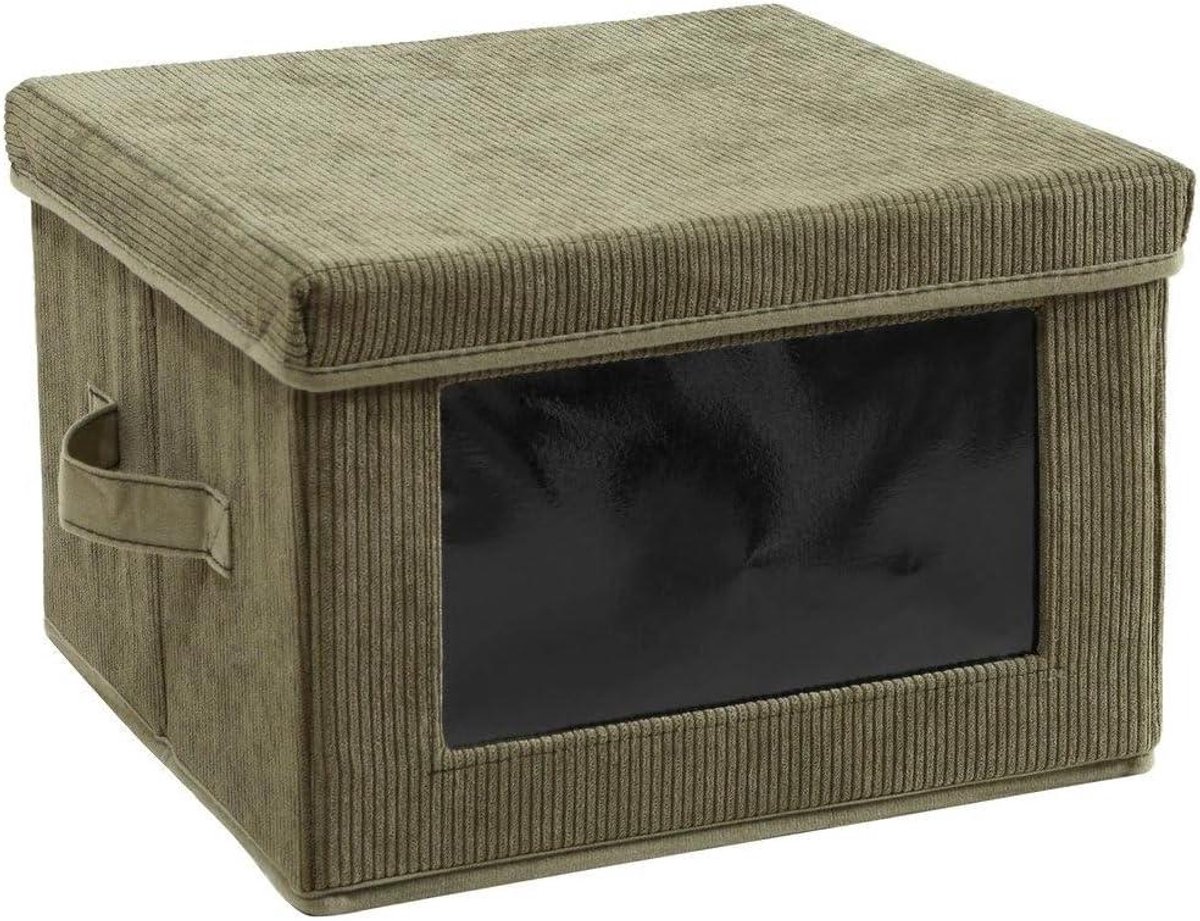 Opbergdoos met venster - Opbergkist opbergmand - Huis organiseren - Transparant kijkvenster - 40 x 28 x 30 cm - Kakigroen