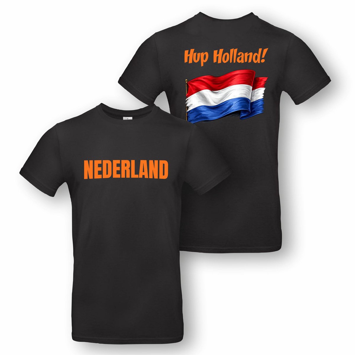 Zwart t-shirt met "Nederland" en "Hup Holland" - maat XL - WK 2026, shirt, nederland, oranje, voetbal, supporters, holland, unisex, cadeautje