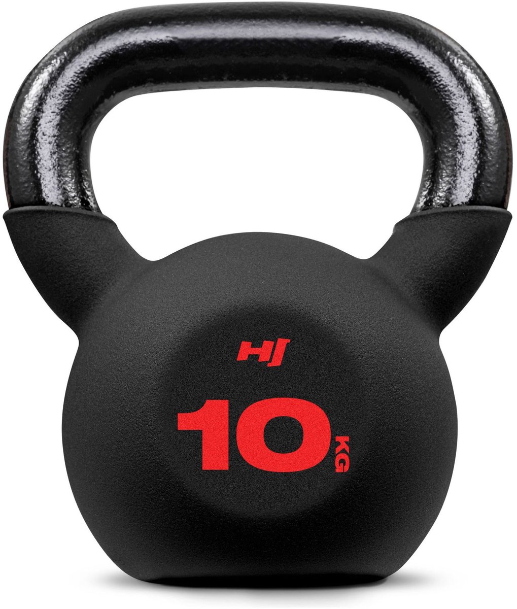 Hop-Sport HS-IB010KB – Kettlebell – Gietijzer met rubber coating – Ergonomische handgreep – Antislip en stabiele bodem