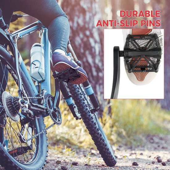Fietspedalen - Platformpedalen - MTB Pedalen - Aluminium fiets pedalen - Trappers Fiets - Flat Pedals - Antislip Mountainbike Pedalen - Grip Pedalen universeel - Geschikt voor MTB en E-bike - zwart — afbeelding 4