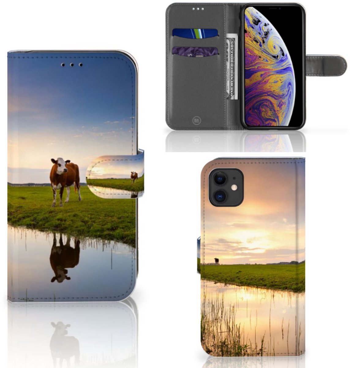 Boekhoesje voor Apple iPhone 11 Telefoonhoesje met Pasjes Koe