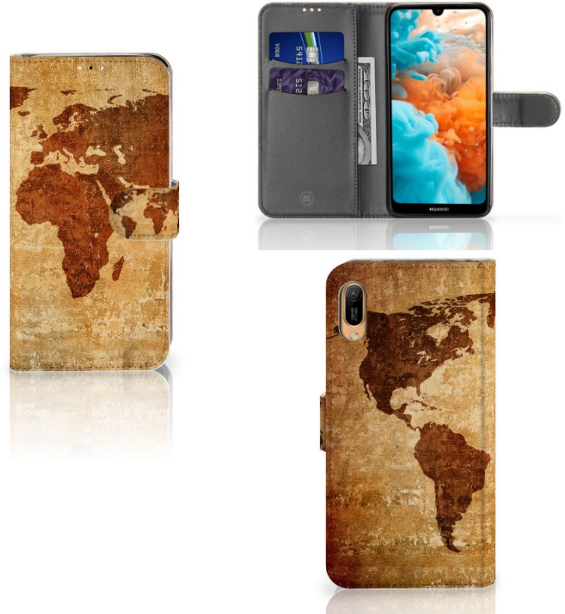 Huawei Y6 (2019) Flip Cover Wereldkaart