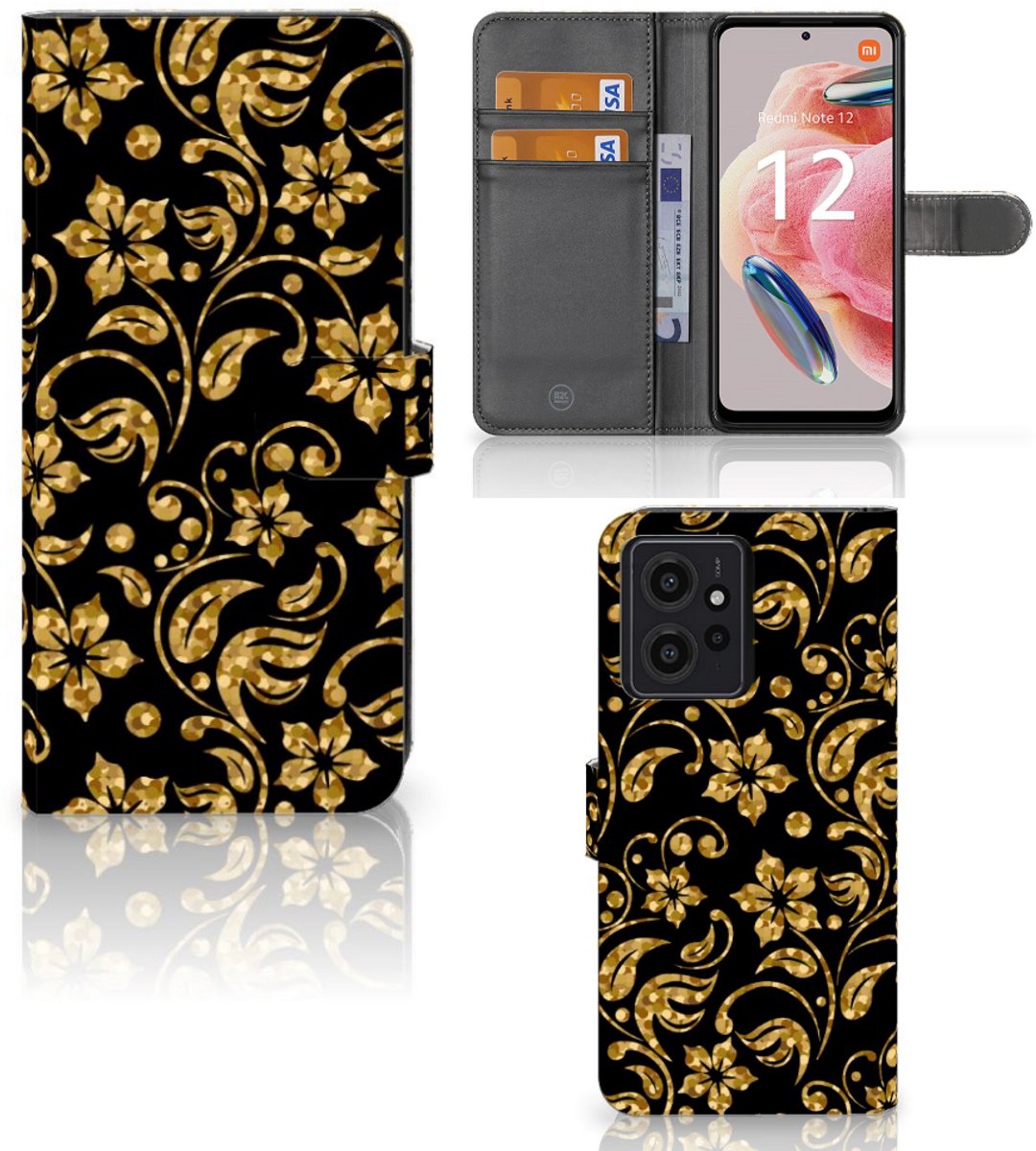 Xiaomi Redmi Note 12 4G Hoesje Gouden Bloemen