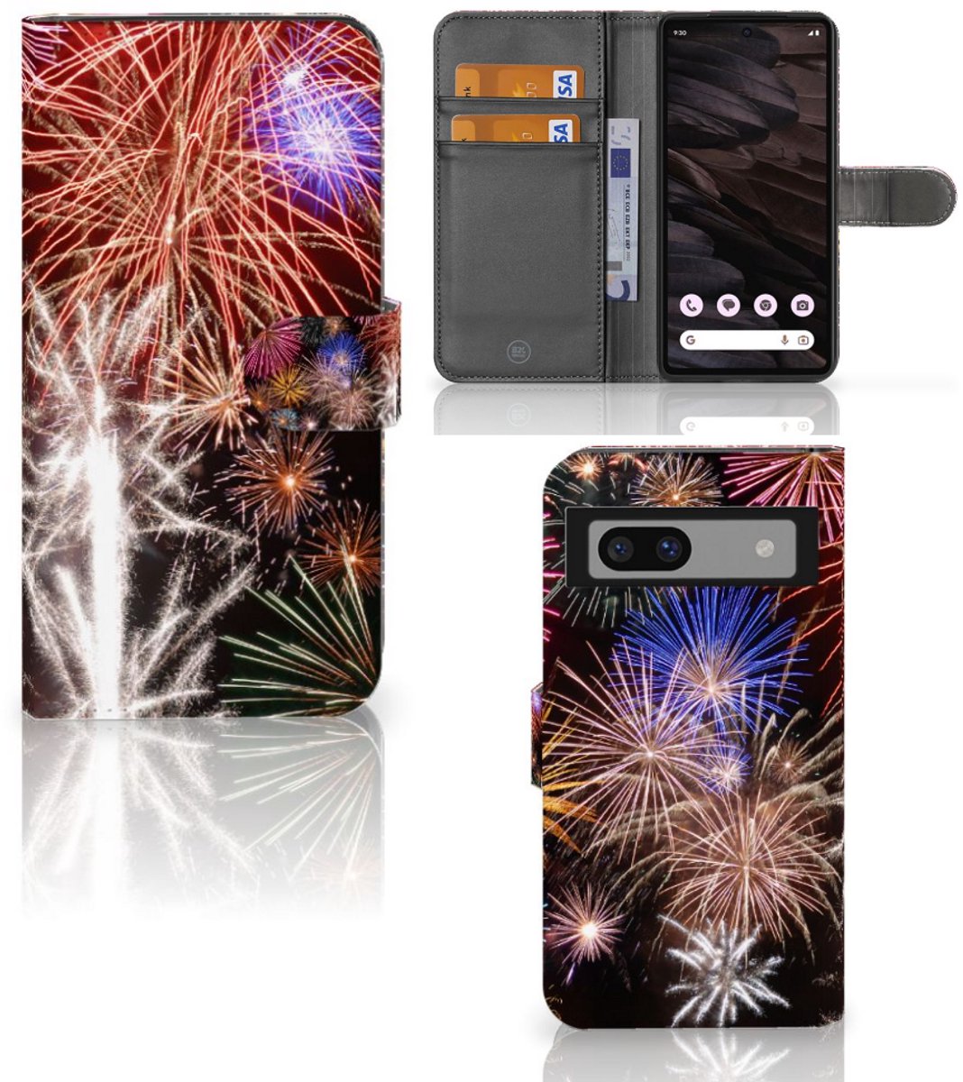 Boekhoesje voor Google Pixel 7A Wallet Case met Pasjes Vuurwerk