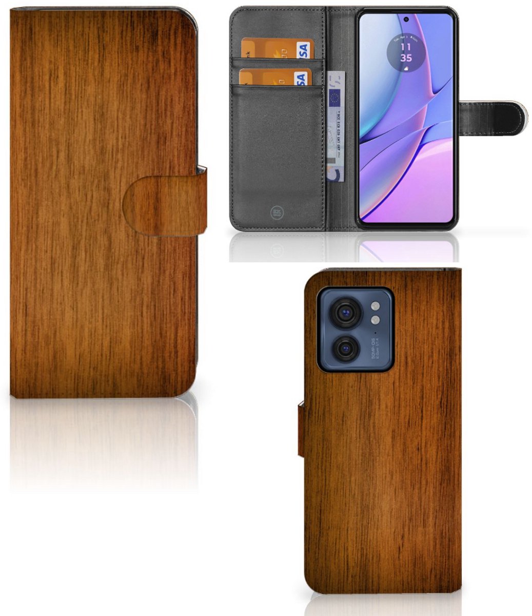 Motorola Edge 40 Book Style Case Donker Hout