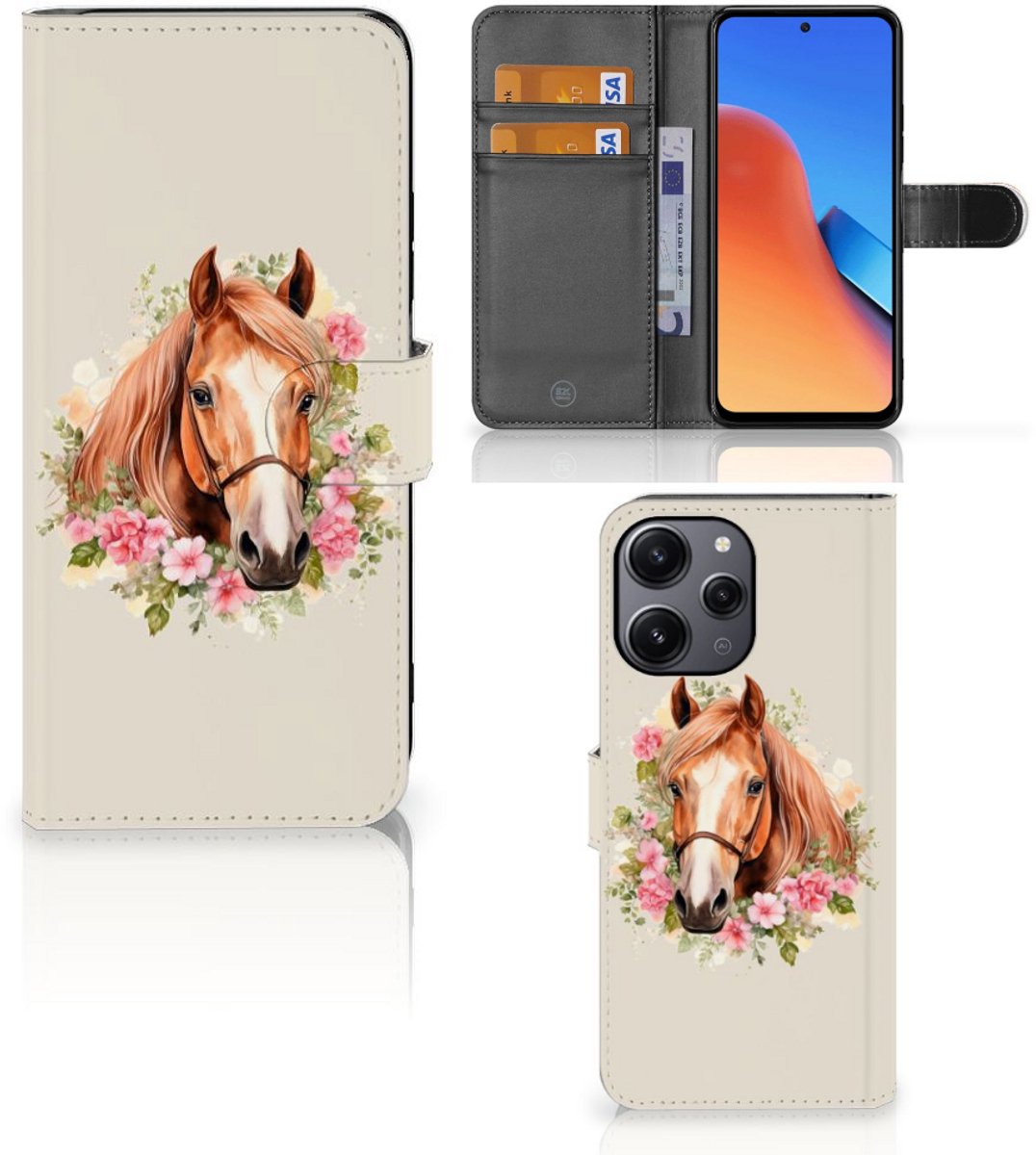 Telefoonhoesje met Pasjes voor Xiaomi Redmi 12 Paard
