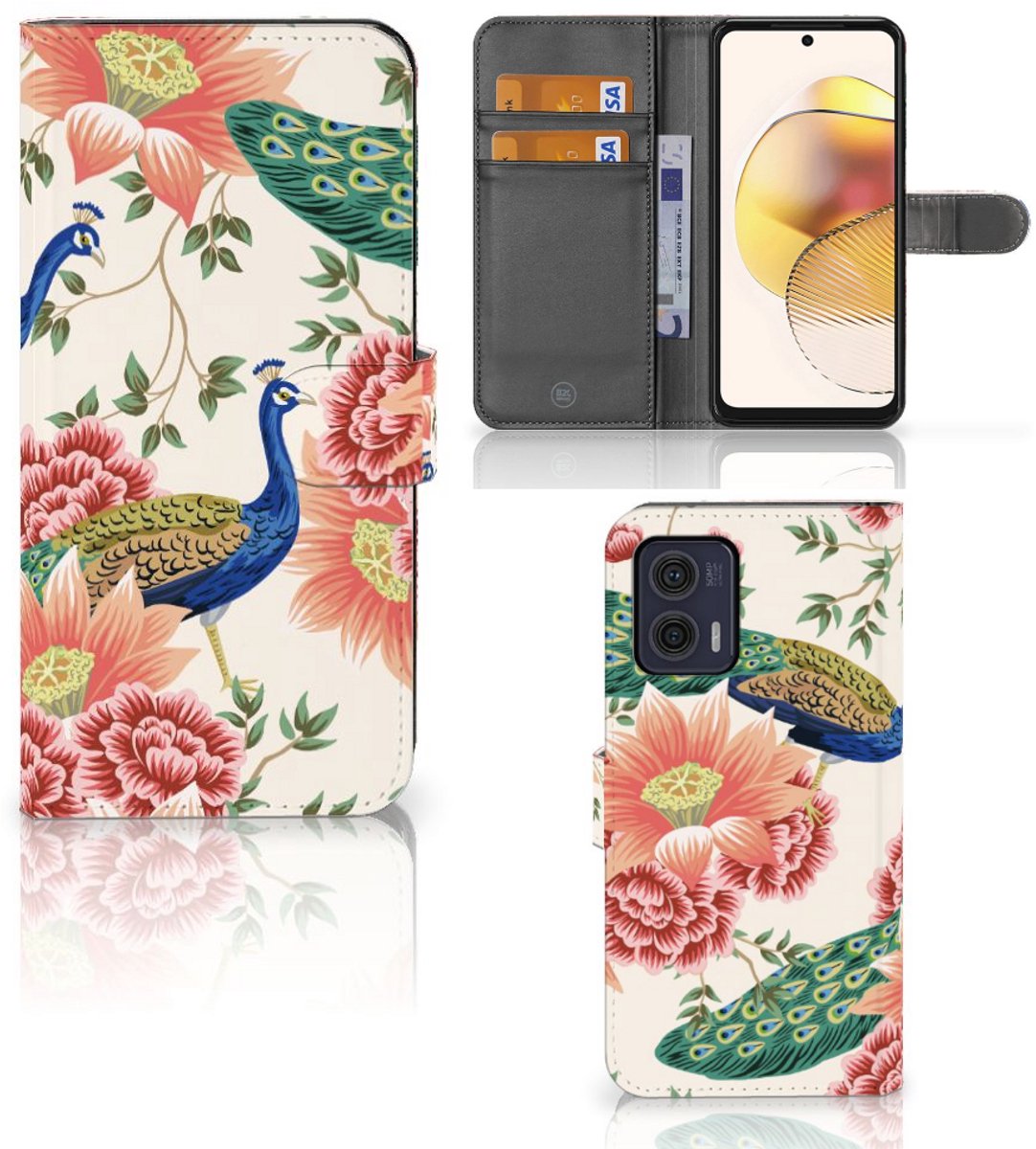 Telefoonhoesje met Pasjes voor Motorola Moto G73 Pink Peacock