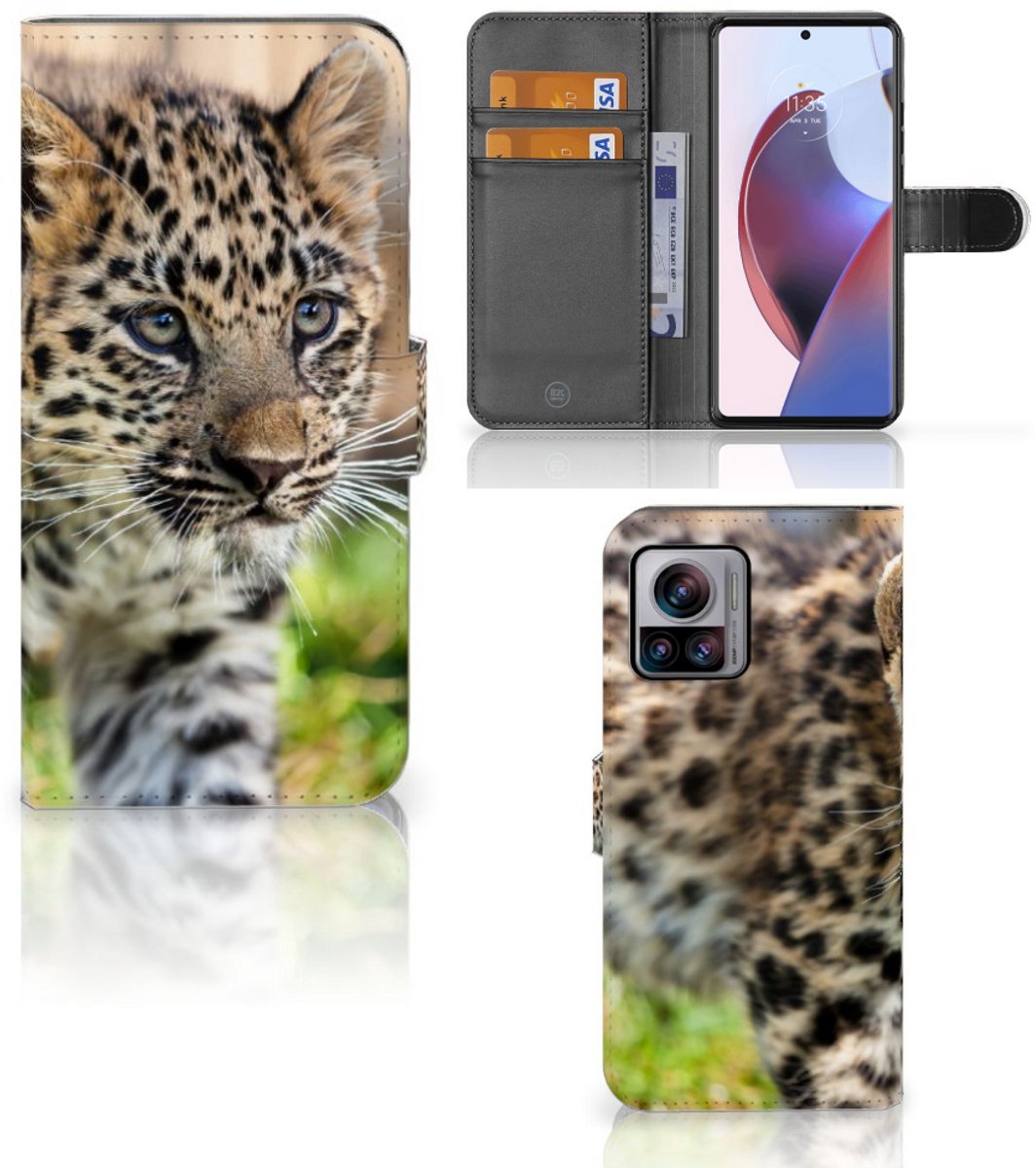 Motorola Edge 30 Ultra Telefoonhoesje met Pasjes Baby Luipaard