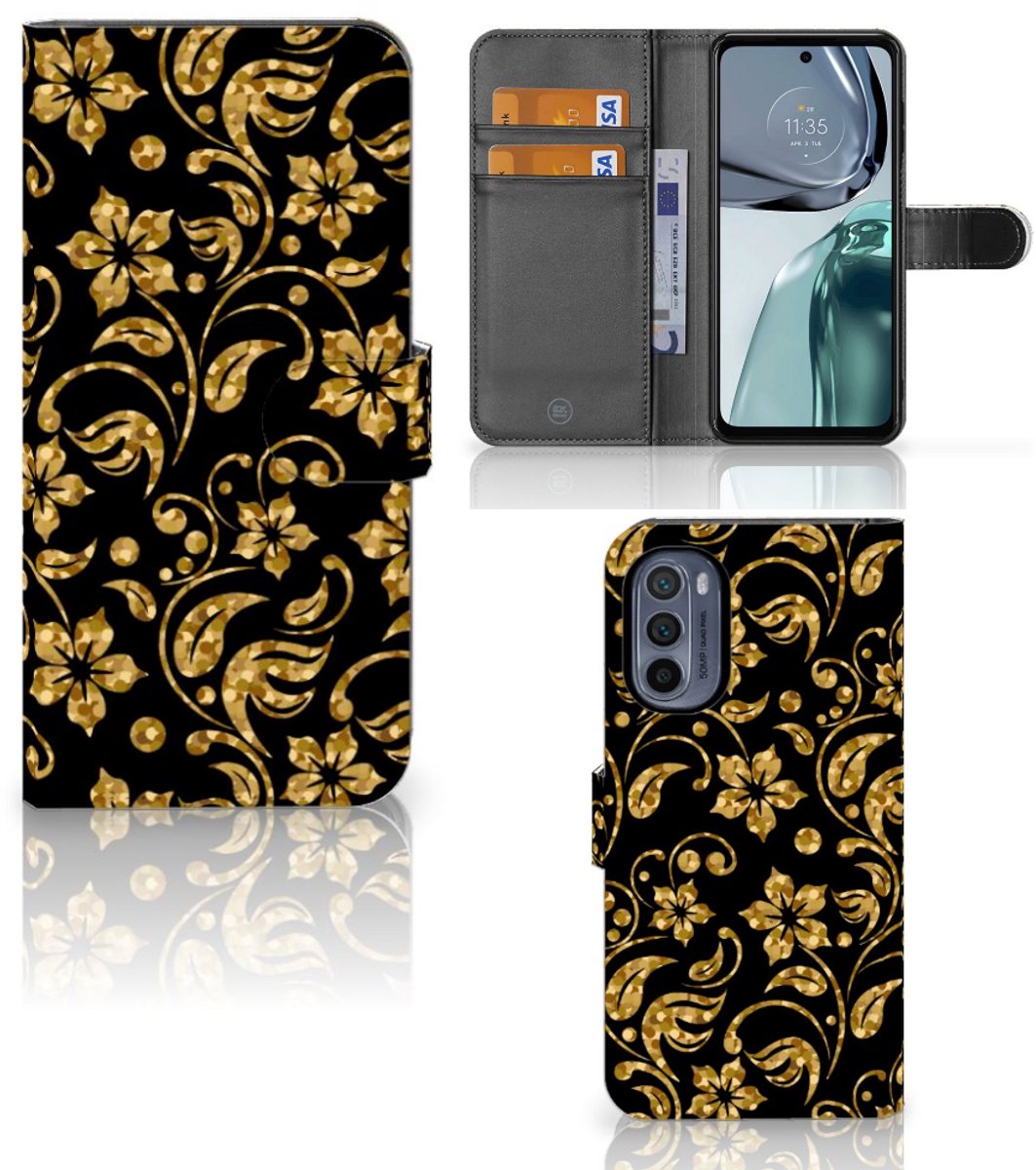 Motorola Moto G62 5G Hoesje Gouden Bloemen