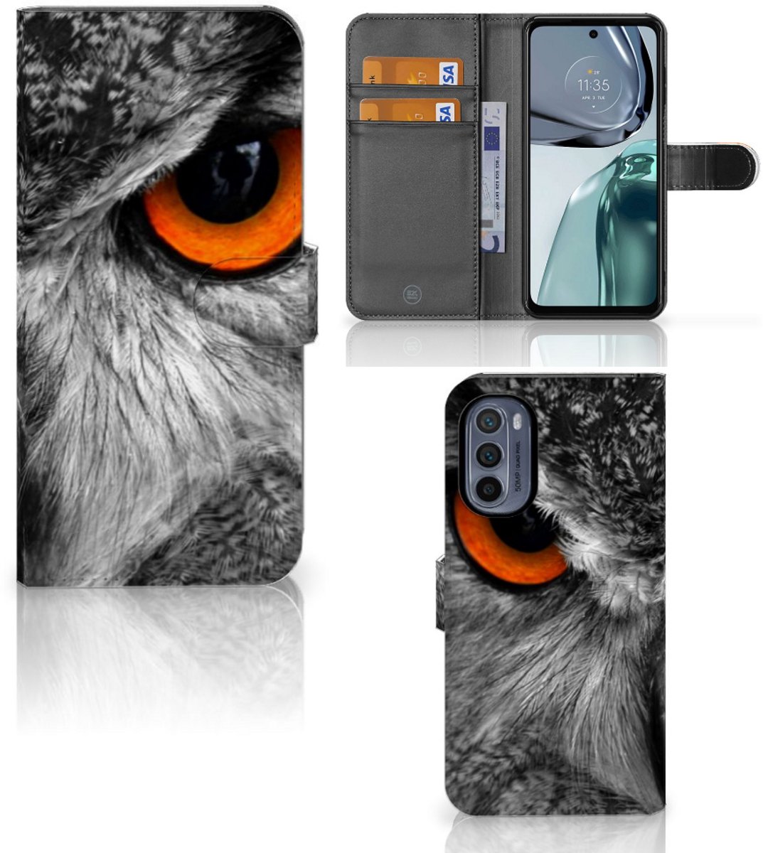 Motorola Moto G62 5G Telefoonhoesje met Pasjes Uil