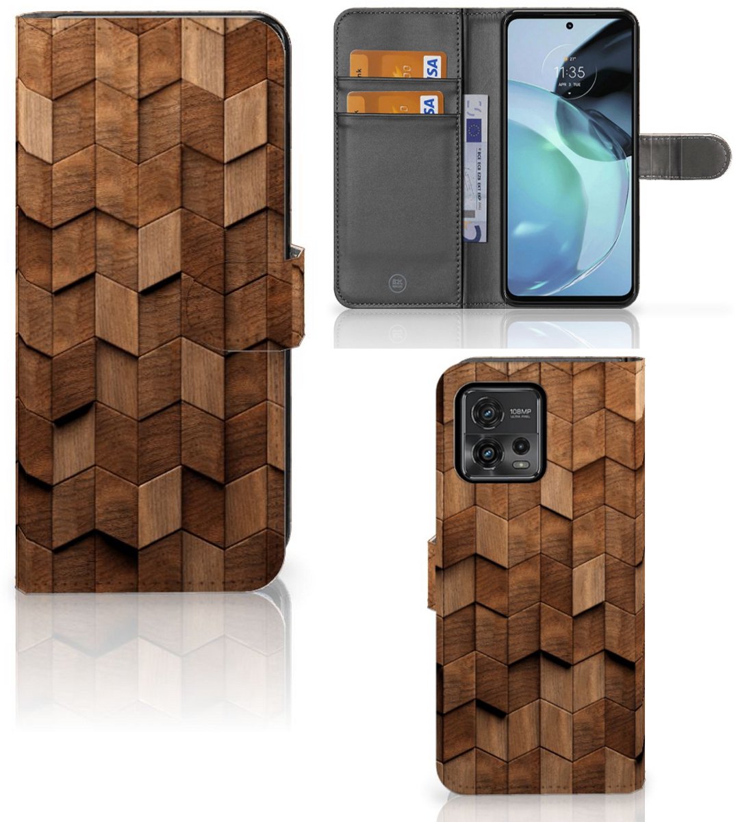 Book Case voor Book Style Case voor Motorola Moto G72 Wooden Cubes