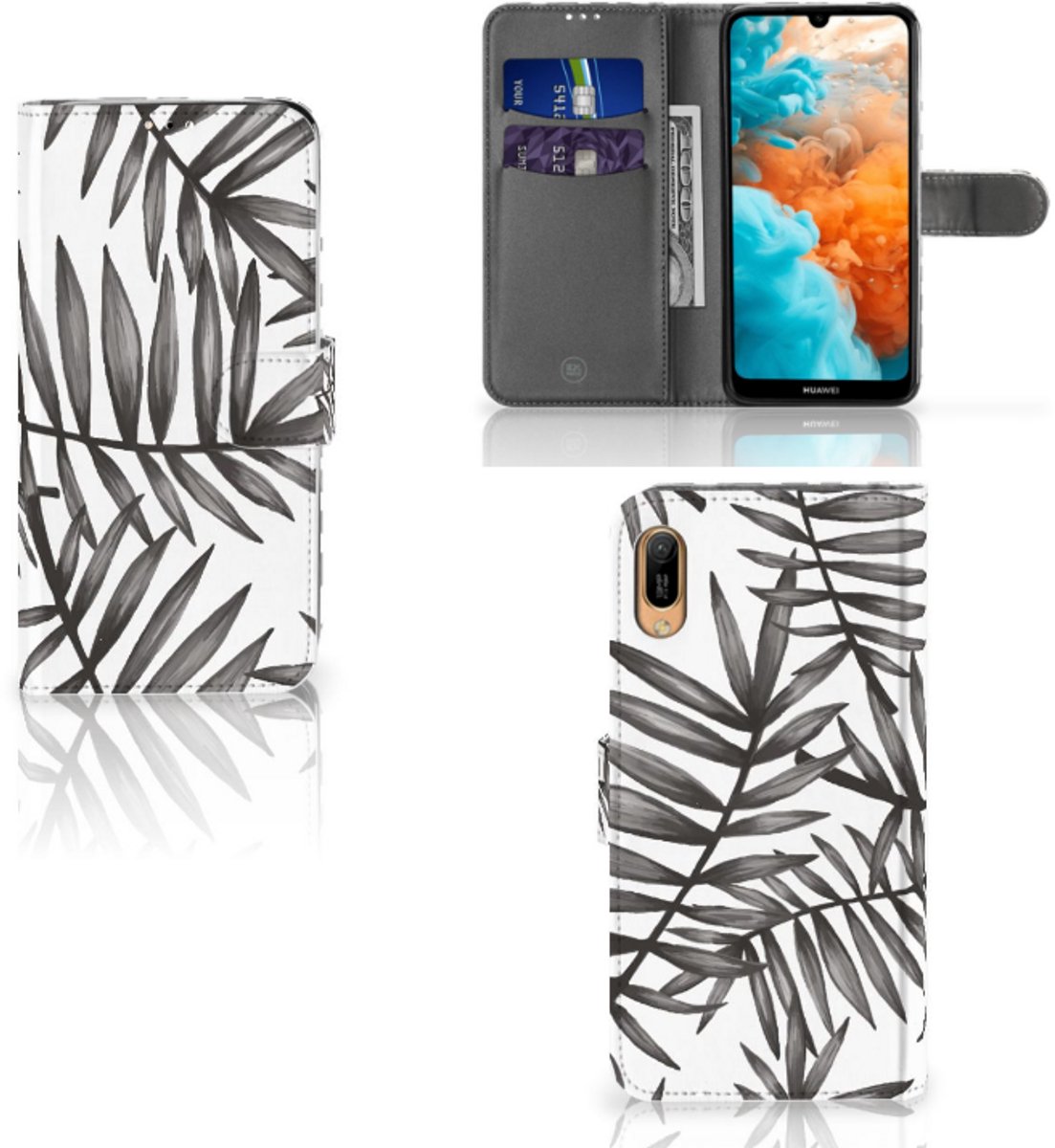 Huawei Y6 (2019) Hoesje Leaves Grey