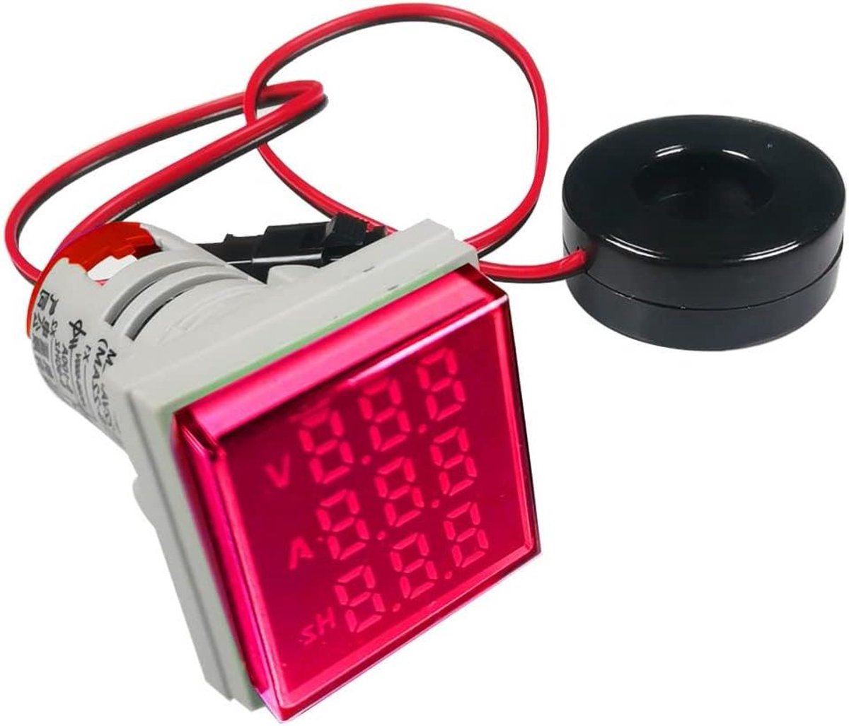 Gebildet 22mm AC Power Voltage Tester with 3 Digit LED Display Multifunction Voltmeter Ammeter Frequency Meter Multimeter Panel AC 50-500V 0-100A 0-99Hz (Red, Square)