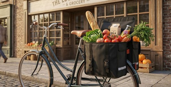 Rieba® Dubbele Fietstas 42 Liter - Electrische fiets - Stadsfiets - Reflectoren - Beige - Waterdicht - Tarpaulin - Universele Bevestiging van Rieba — afbeelding 5