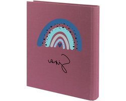 minimutz Diplomatiemap voor kinderen met naam gepersonaliseerd - documentenmap regenboog blauw voor jongens - getuigenismap linnen om in te sorteren (bessen)