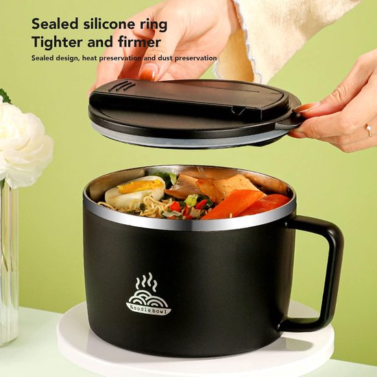 Pasta Bowl 1200ml Microwave Stainless Steel with Lid and Sticks Quick Cooking Kitchen Tool for Office, Home, Student House — afbeelding 4