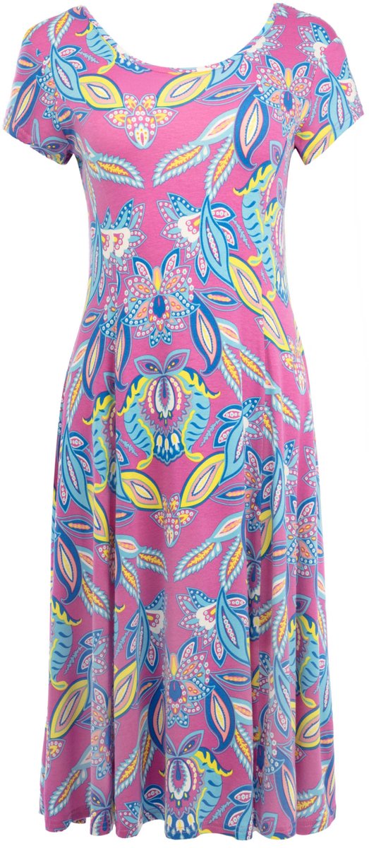 NED roze dames jurk Ronde hals Regular fit Bloemen patroon Korte mouw Roze XXXL