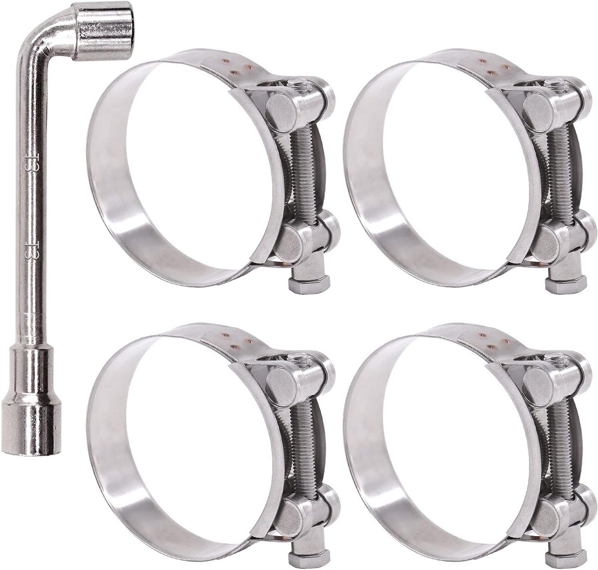 Verstelbare T-Bolt Slangklemmen van RVS - 4 Stuks voor 74-79mm Slangen, Duurzaam en Geschikt voor Diverse Pijpen en Hoses
