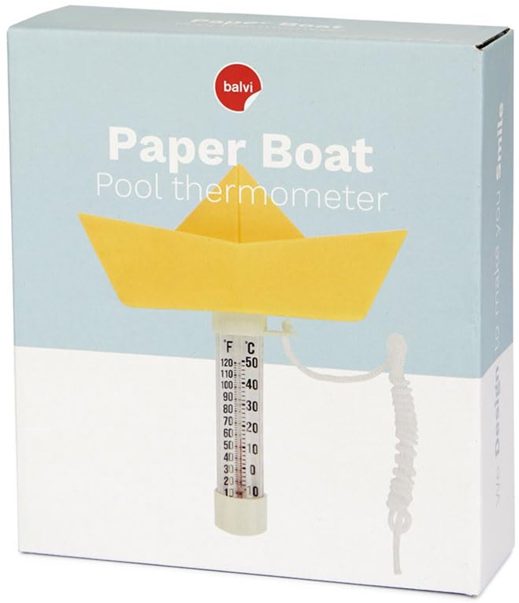 Zwembadthermometer Boot - Watertemperatuurmeter Drijvend - Water Temperatuur Meten - Origineel Origami Design - 16 x 15 cm - Geel