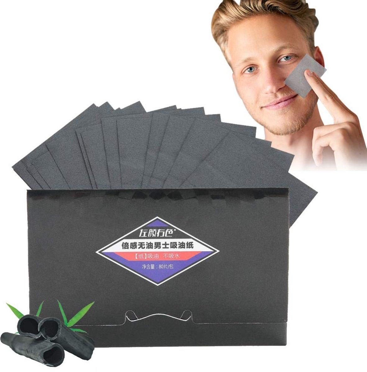 aladdien - Olieabsorberende Vellen - Gezichtsverzorging - Zacht en Flexibel - Bamboo Houtskool - 80 Stuks - Geschikt voor Mannen - Olieabsorberende ..