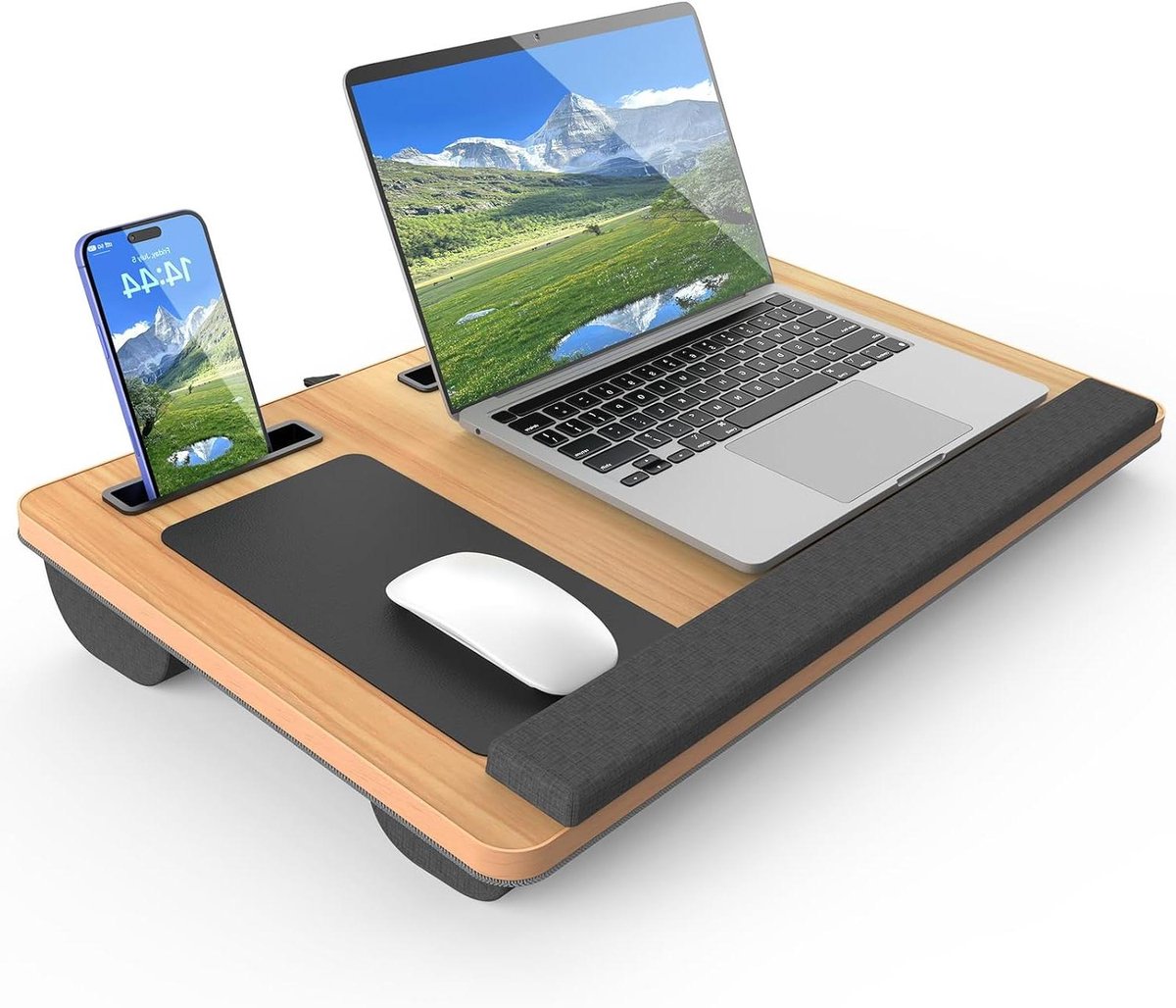 Schootbureau Laptoptafel - Draagbaar Bureau Knie - Thuiswerken Studeren - Geïntegreerde Polssteun Muismat - 55 x 34 cm - Lichtbruin