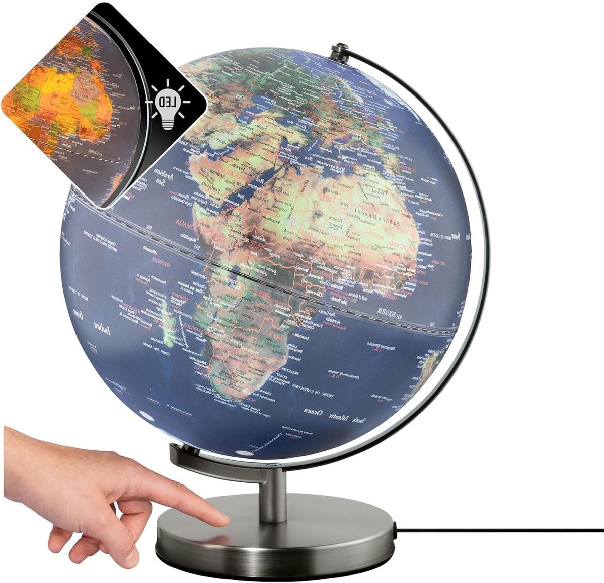 Verlichte Wereldbol - Globe met Licht - Decoratie en Educatie - Touch Functie 3 Helderheid - 30 cm diameter