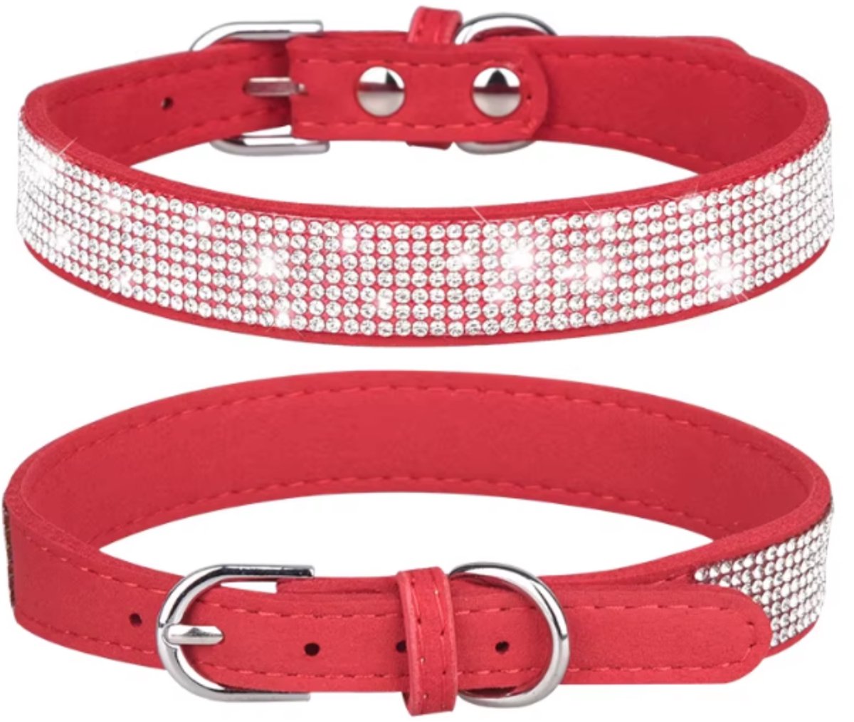 Honden halsband Rood - Halsband Honden met Glitter en Strass - Rood maat S - Luxe Honden Halsband - Petshop Seven®