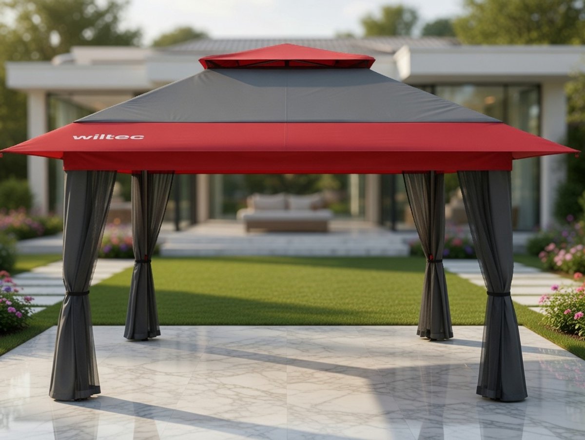 Luxe Opvouwbare Partytent 4x4 m met Muggennet, Waterafstotend Dak, UV50+ Bescherming en Verstelbare Pootwielen – Tuinpaviljoen voor Feest, Terras, Camping en Bruiloften MedahoMeStore
