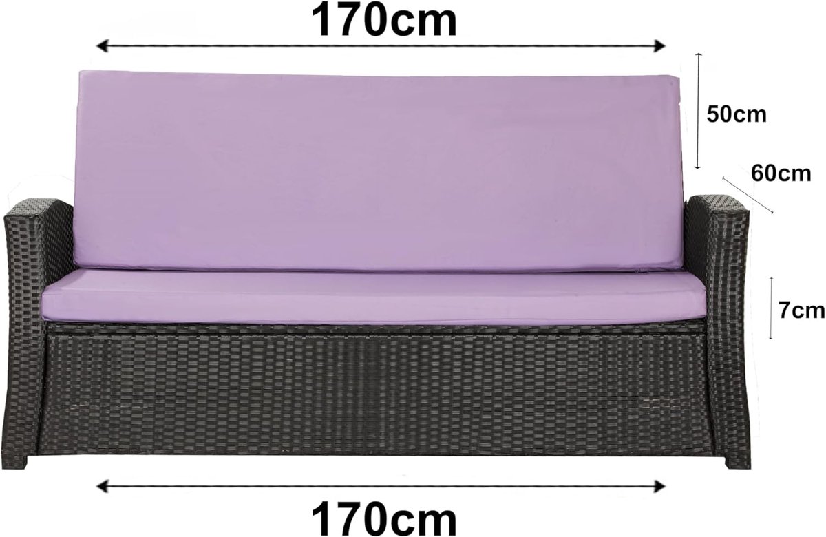 Tuinbankkussen 170x60x50 cm – Polyrotan Zitkussen voor Tuinbank & Schommelbank – Waterbestendig Outdoor Kussen met Bevestigingsstrikken – Lichtpaars – abtkantoor