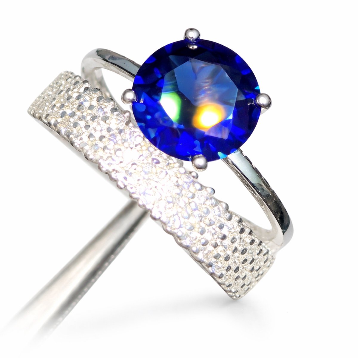 925 Zilveren Damesring met Blauwe Steen 16.75 CT - Rhodium Plated - Ringmaat 6 - Luxe Ring