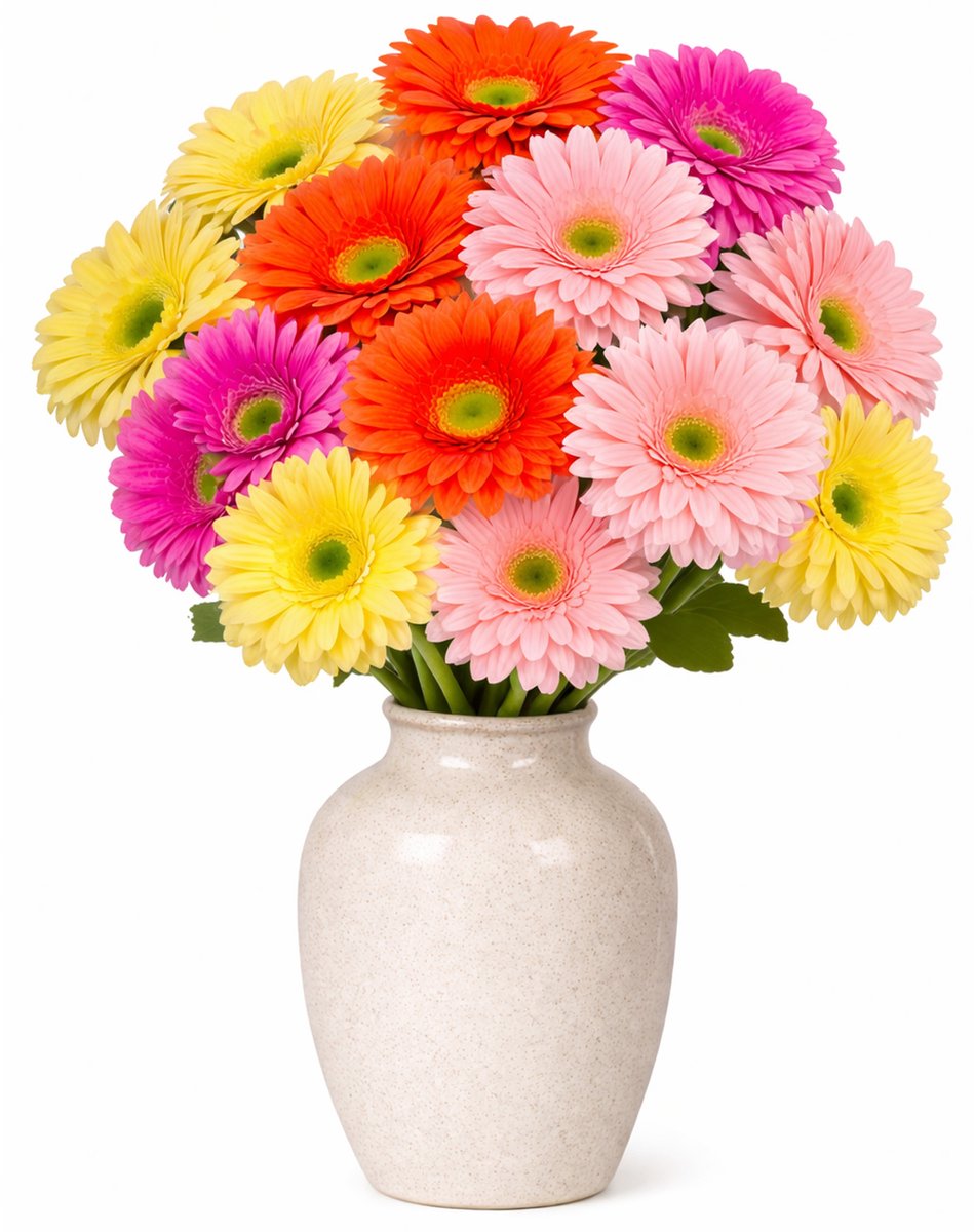 Mica Decorations Boeket Kunstbloemen Gerbera's - H60 cm - 4 kleuren mix - 14x stelen kunstbloemen - gekleurde bloemetjes Multi