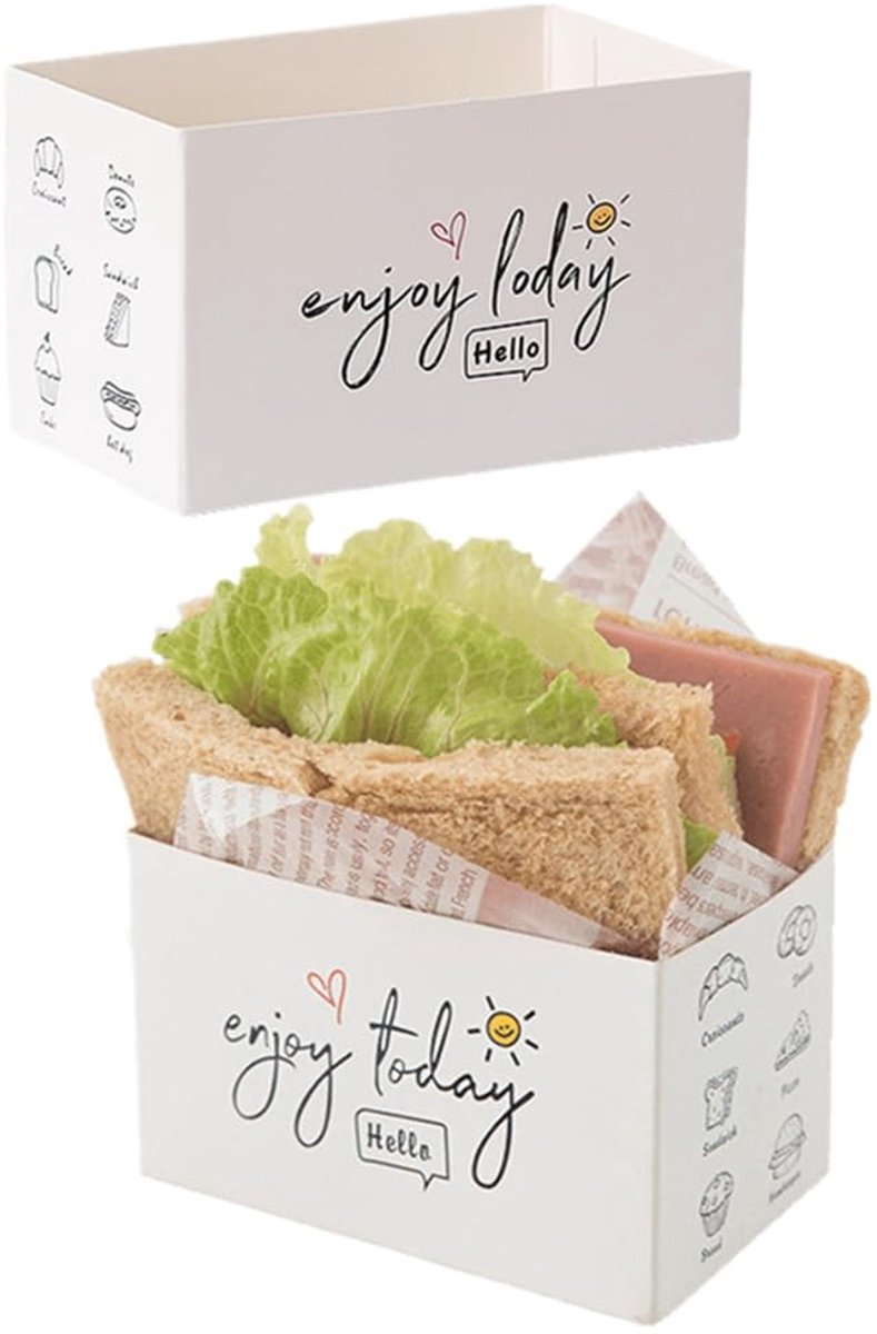 Cosensi - Paper Takeaway Containers - Sandwich Dozen - Handig en Duurzaam - 50 Stuks - Voor Restaurant en Picknick - Wit - Voedselveilig