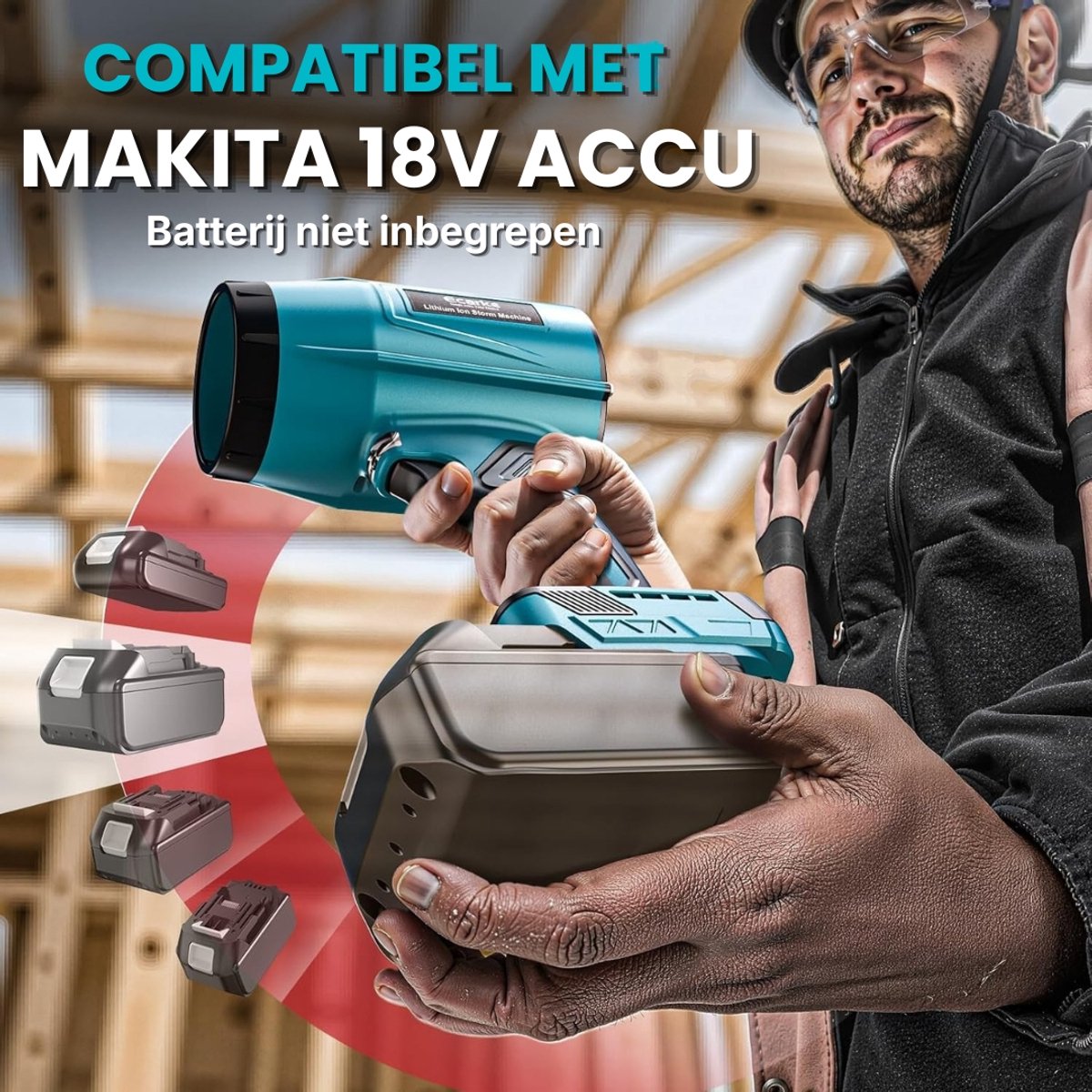 Turbo accublazer voor Makita 18V accu's, borstelloze motor met 80.000 tpm, luchtsnelheid van 60 m/s en luchtdruk van 850 g, draagbare bladblazer voor het verwijderen van bladeren, stof en sneeuw. – foto 5