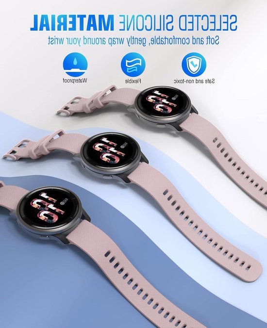 Zachte Silicoon Vervangband voor Garmin Vivoactive 4S, Forerunner 255S en Venu 3S - 18mm Sportieve Horlogeband in Roze voor Comfort en Stijl — afbeelding 3