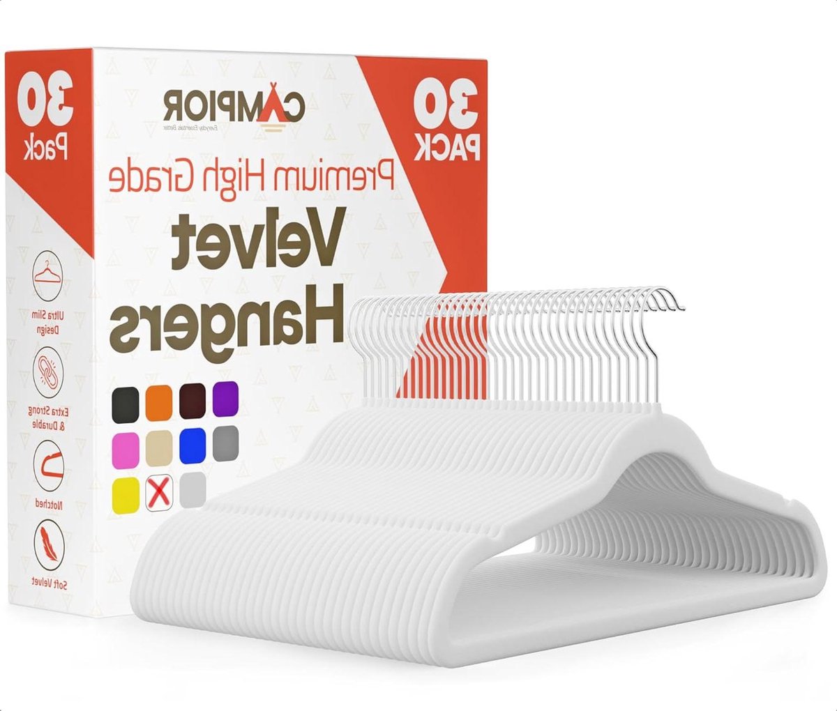 Fluwelen Hangers - Antislip Hangers - Kleding Organiseren - 360 Graden Haak - 30 stuks - Wit