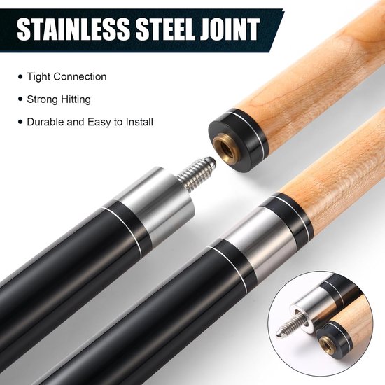 Pool Cue, 58" 20oz Billiard Cue Canadian Maple Wood Pool Cue 13mm Tips for Professional Pool Cue Players, 1/2 Maple cue Sticks with Irish Linen Wrap for Billiard Table Sports — afbeelding 3