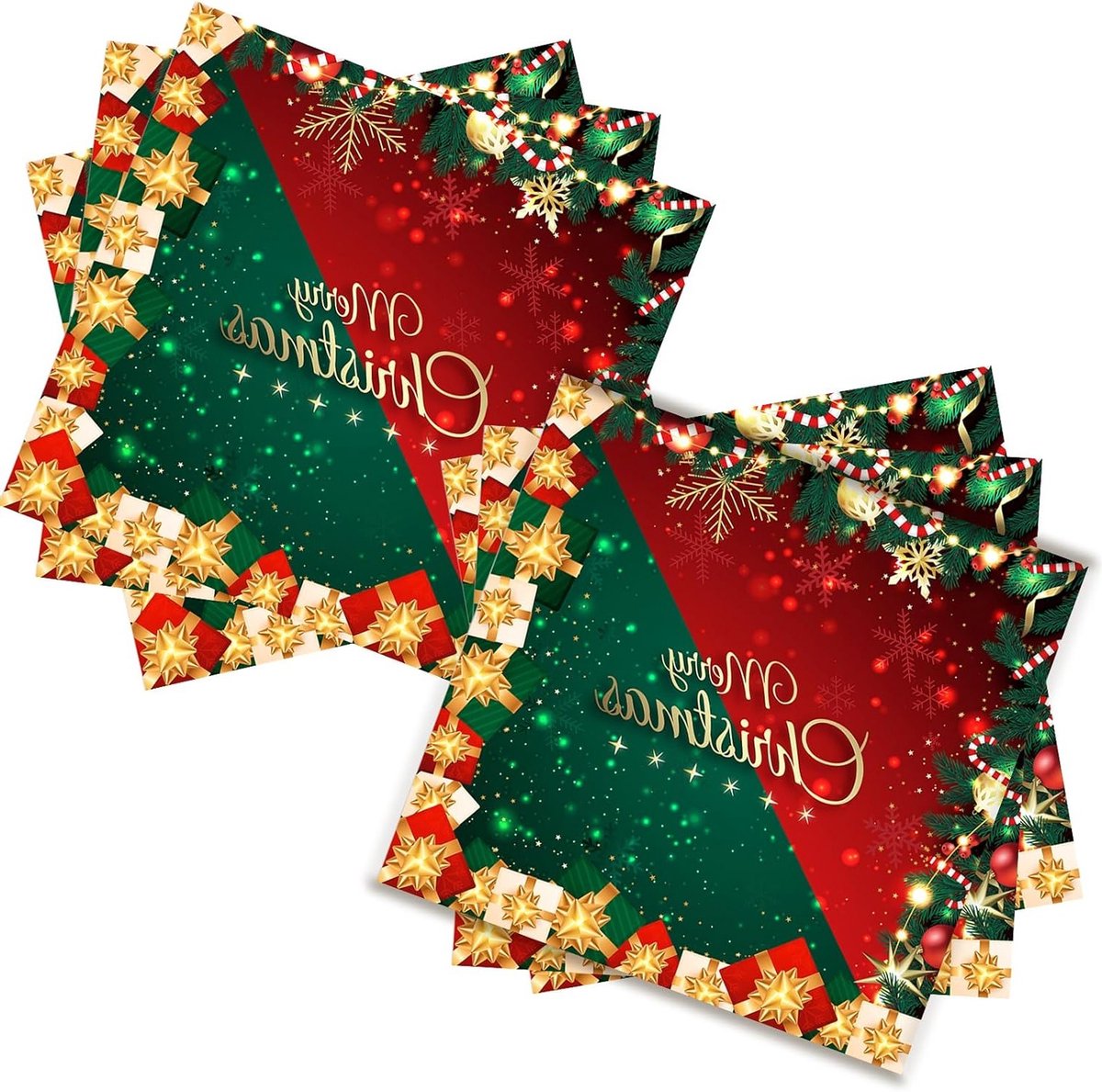 Papieren Kerstservetten 20 Stuks Rood en Groen 33 x 33 cm Wintertafeldecoratie voor Feestdagen en Kerstmis