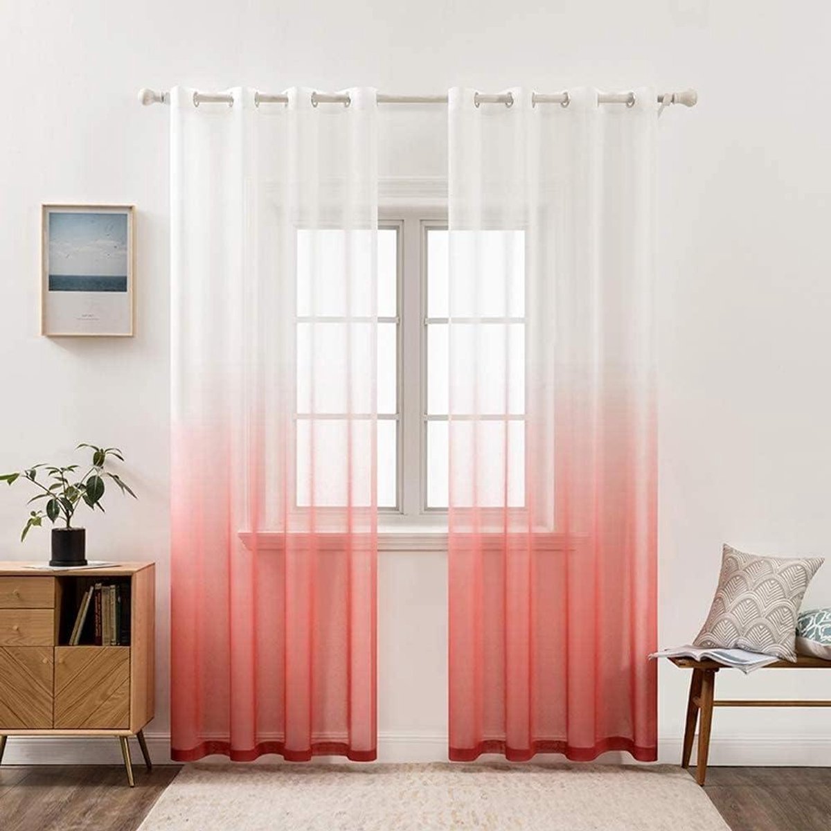 MIULEE Gordijnen transparante gordijnen kleurverloop voile vitrage set van 2 gordijnen met ogen decoratieve vitrage voor slaap- en woonkamer