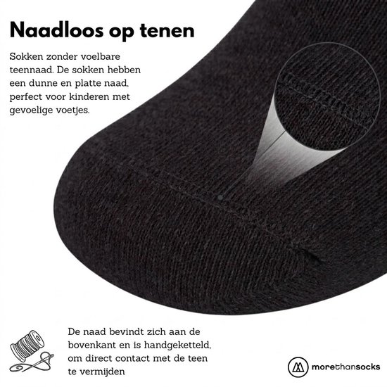Close-up van de naadloze teen van een zwarte bamboe sok met ingezoomd detail.