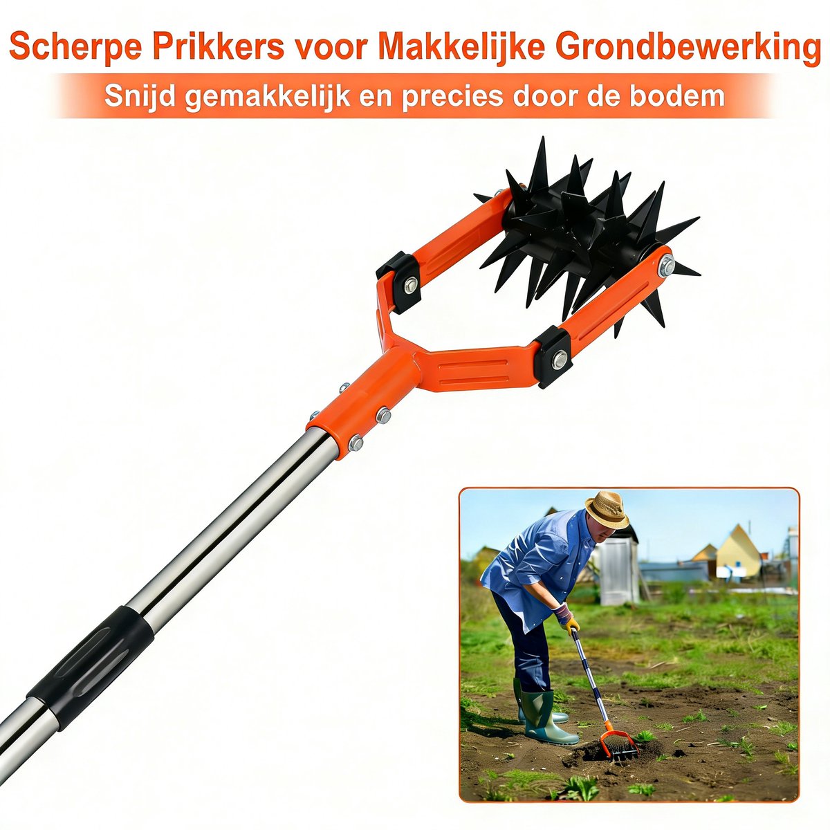 Handmatige Grondfrezer & Onkruidverwijderaar – 178.8cm Loswiel, Voor Tuin, Planten en Gras, Complete Accessoires