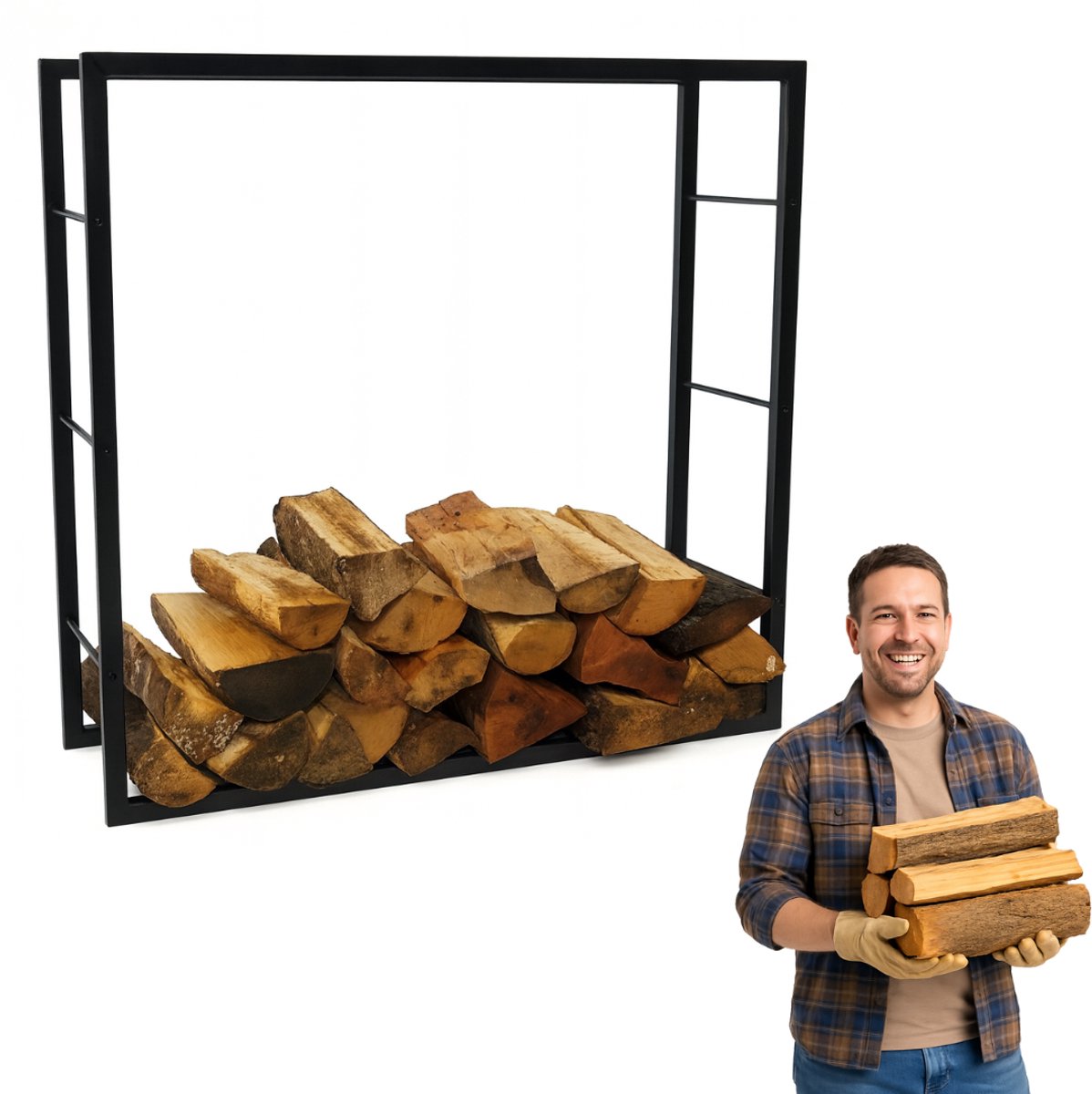 Anwicar Houtopslag - Metaal Houtrek Haardhout Opslag - Brandhout Rek met Stalen Frame - Brandhoutrek Haardhoutrek 100 x 100 x 30 cm