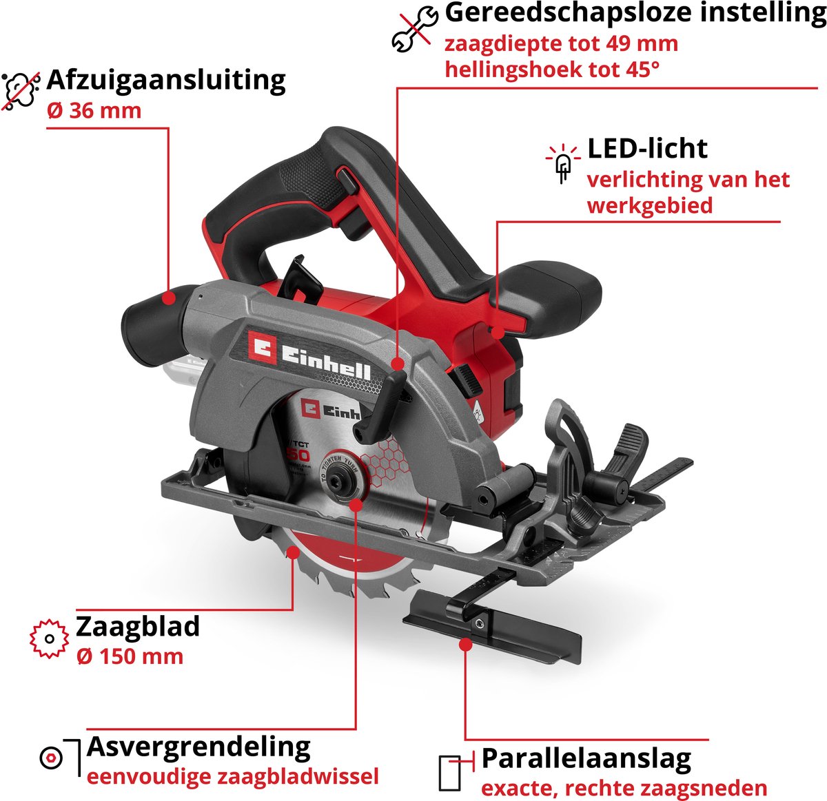 EINHELL Accucirkelzaag TE-CS 18/150-2 Li - Solo handcirkelzaag thumbnail 3