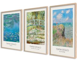 ag.art deco Poster met Lijst voor Woon Decoratie 60x80 cm | Posters met Zonder Lijst voor Woondecoratie | Muurposter voor Woonkamer en Slaapkamer | Set van 3 Prints (Claude Monet Set)