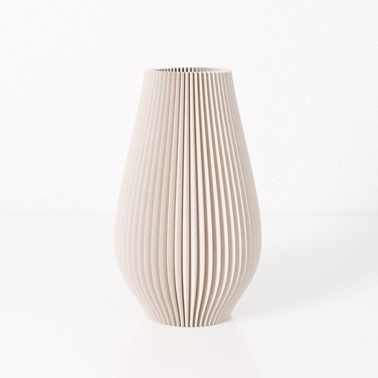 Vase Fleuriek EMMA - Beige H40 cm - Grand vase au design côtelé - Décoration élégante pour armoire ou commode - Fabriqué en bioplastique