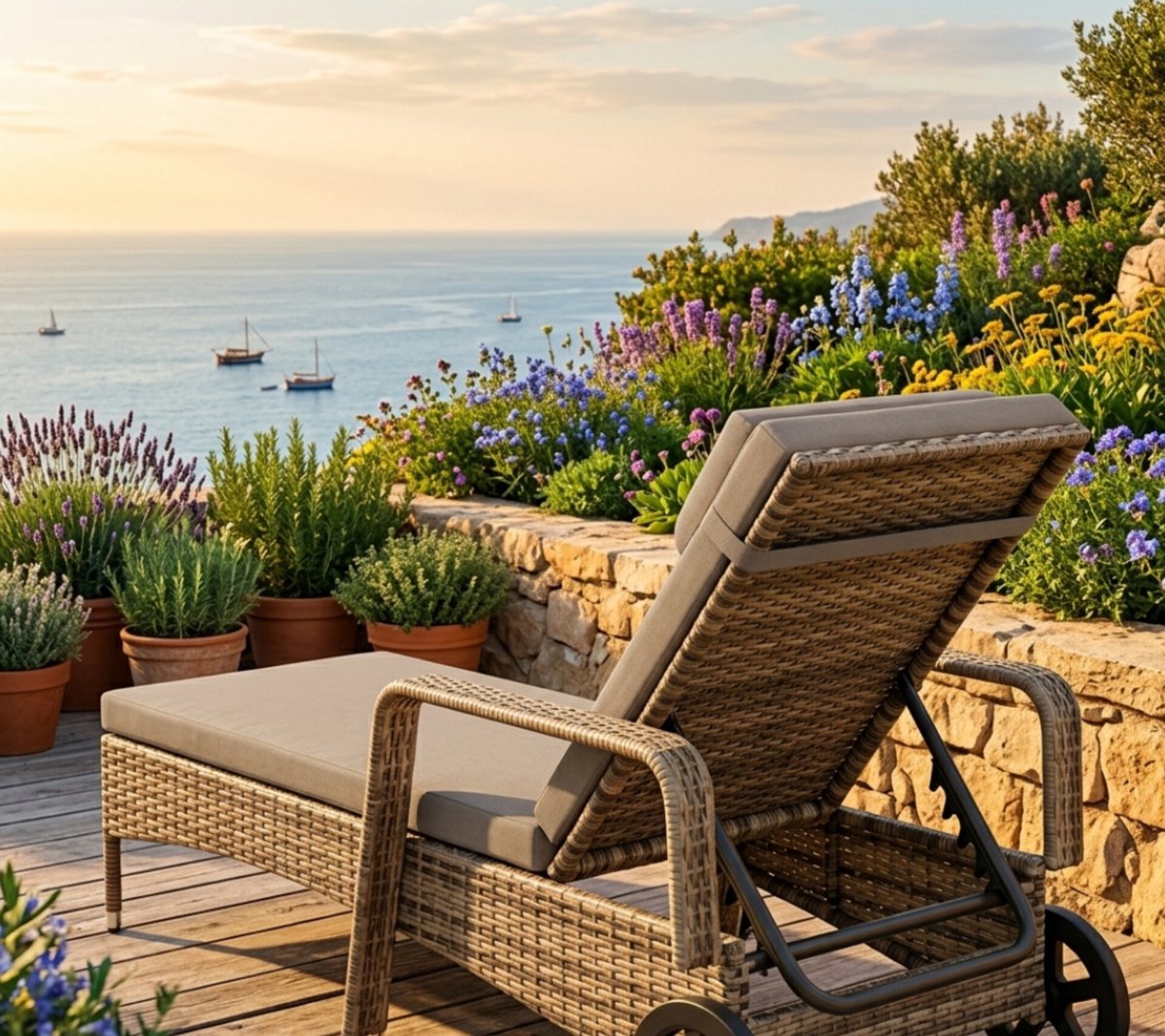 Ligstoel 200x70x33 cm Poly Rotan met Wielen en Kussens – Verstelbaar 6 Standen Luxe Zonnebed voor Tuin, Terras & Balkon – Weerbestendig Ligbed – Bruin Gemengd – Urbanhome