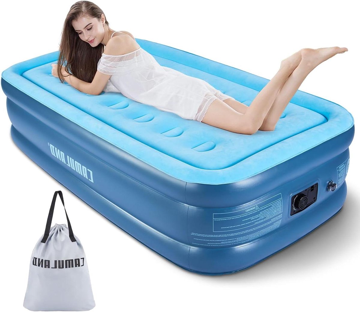 Luchtmatras met pomp - Opblaasbaar bed gasten - Comfortabel slapen logeren - Dubbel hoog 46cm - 188 x 99 cm